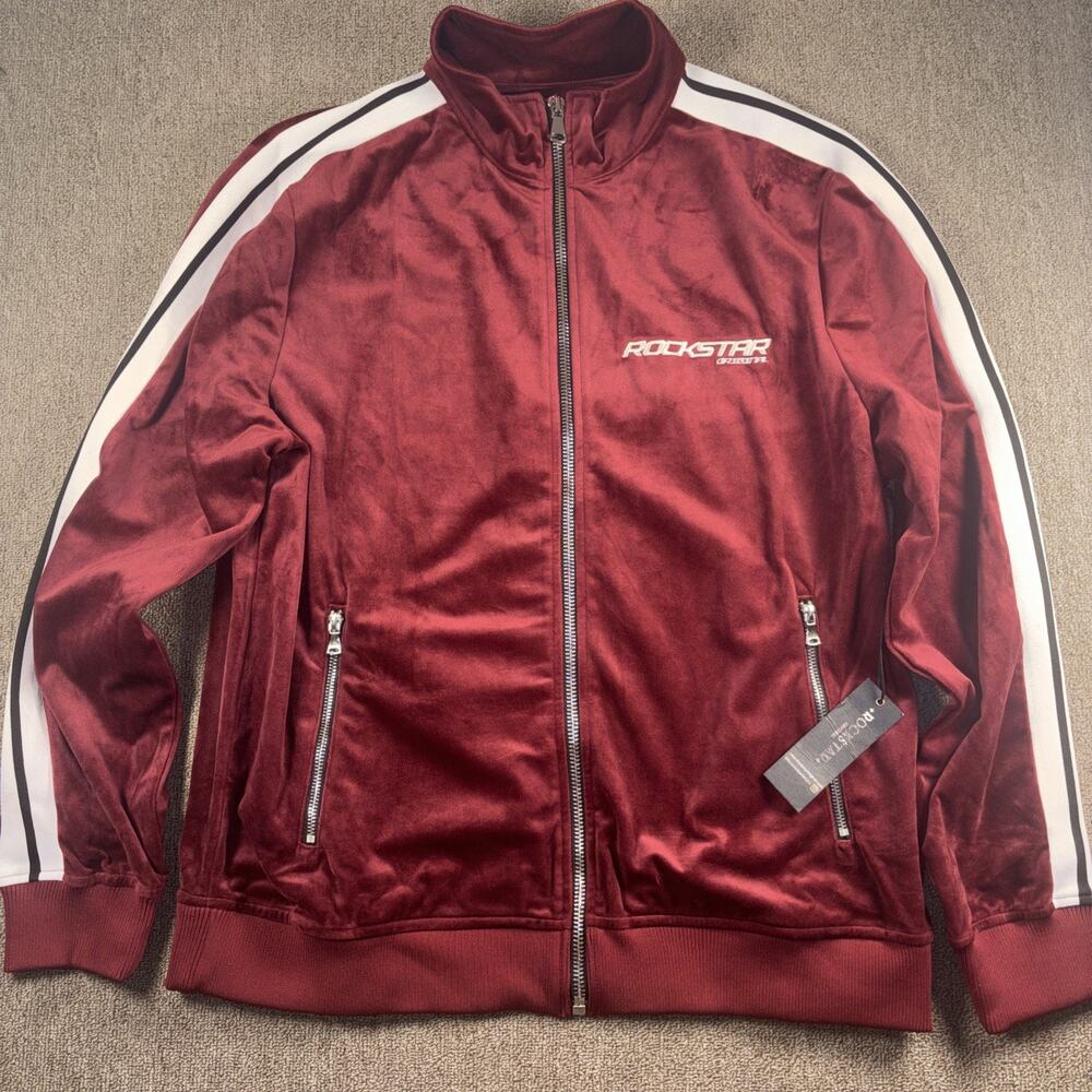 Rockstar Original Full Zip Velour Track Jacket Maroon NWT 2XL